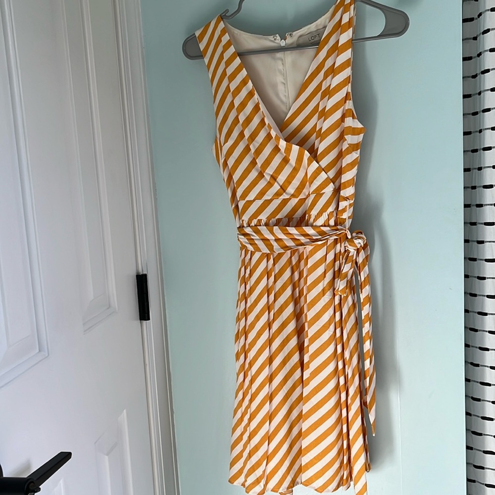 Loft dress, yellow and white. Like new